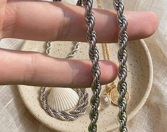 Collar de cadena de cuerda trenzada: acero inoxidable, resistente al agua, joyería para hombre y mujer.