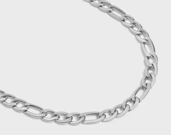 Men's Silver Figaro Chain Necklace, 5mm White Gold Tarnish Resistant Italian Link