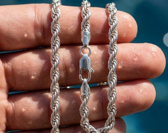 Silver Stainless Steel Tarnish-Resistant Rope Chain Necklace – Dainty White Gold Finish