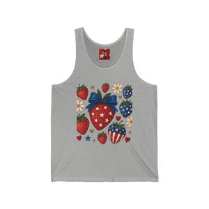 Patriotic Strawberry Tank Top: 4th of July Unisex Jersey