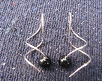 Twist on earrings , sterling silver and black onyx