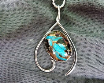 Turquoise + Obsidian ( Volcanic Glass ) Pendant