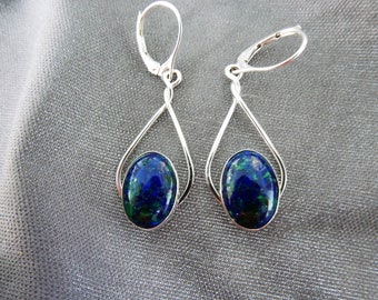 Azurite , Malachite  teardrop earrings