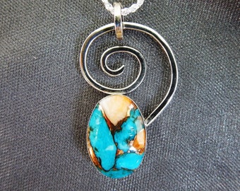 Turquoise + Spiny Oyster Shell Teardrop Pendant