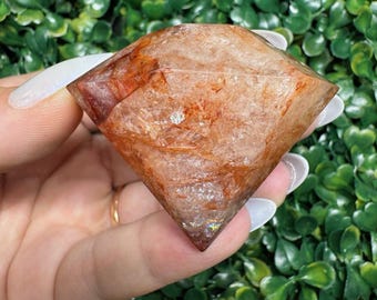 Fire Quartz Diamond Carving | Hematoid Healing Crystal, Display Stand