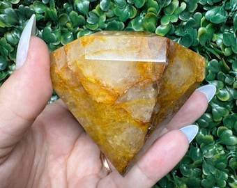 Golden Healer Quartz Diamond Carving | Healing Crystal Decor
