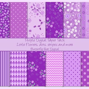 Paquete de papel digital Floral morado lavanda 12 diseños imprimibles Descarga digital