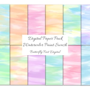 Digital Paper Pack Watercolor Paint Swash 12 Printable Designs Digital Download