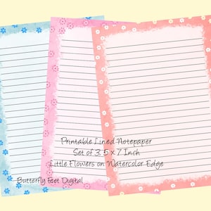 Printable Notepaper Mini Journal Pages Floral Stationery Lined Writing Paper Diaries 5 x 7 inch Digital Download