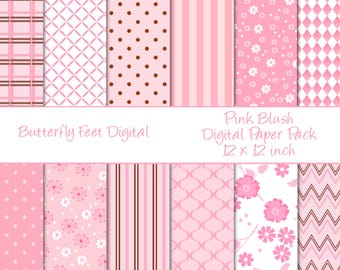 Roze digitaal papier Pack 12 afdrukbare achtergrondontwerpen digitale download