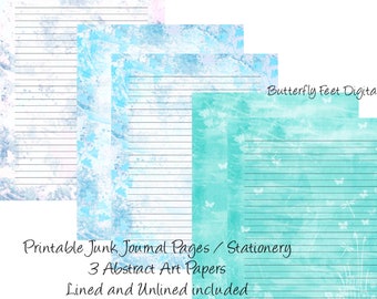 Printable Journal Pages Lined Writing Paper and unlined Abstract Art Digital Download
