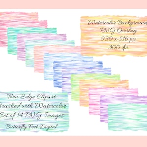 May include: Set of 14 digital watercolor backgrounds with torn edges. Each background is a different pastel color with a brushed texture. The backgrounds are 930 x 516 pixels and 300 dpi.