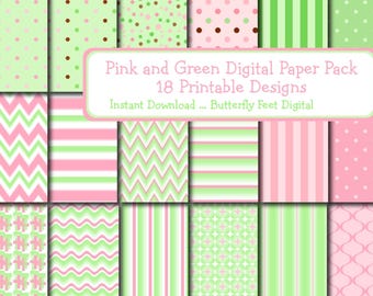 Digital Paper Pack Pink and Green 18 Designs Digital Download