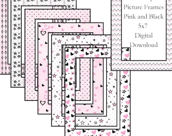 PNG Clipart Picture Frames Pink and Black 5x7 Digital Download