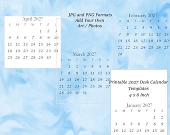Druckbarer Kalender 2027 in der Größe 4 x 6 Inch fügen Sie Ihre eigene Kunst oder Fotografien Digital Download
