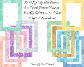 Clipart Frames PNG  5x7 Sparkle Glitter Photo Overlay Digital Download