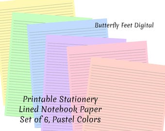 Printable Journal Pages Stationery Lined Writing Paper Pastel Colors Digital Download