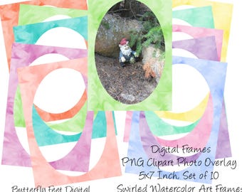 PNG Clipart Frames Watercolor 5x7  Photo Overlay Set of 10 Digital Download