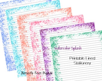 Páginas de diario imprimibles con renglones, papelería con salpicaduras de acuarela (descarga digital)