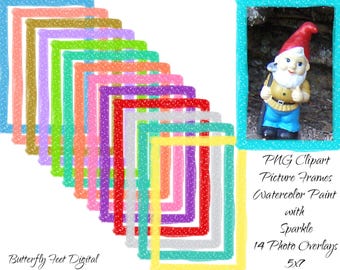 Frames PNG Clipart Photo Overlay 5x7 inch Watercolor Sparkle Digital Download