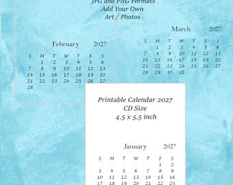Printable 2027 Calendar Templates CD Case Size Add your own Art or Photographs Digital Download