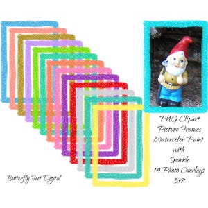 Picture Frames PNG Clipart Photo Overlay 5x7 inch Watercolor Sparkle Glitter Digital Download