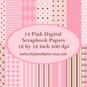 Pink Digital Paper Pack 14 Printable Designs Backgrounds Instant Digital Download