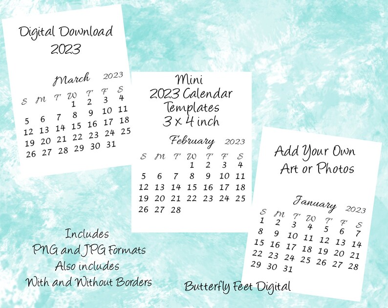 Printable Mini Calendar 2023 Printable 2023 Blank Templates Mini Desk Calendar 3 X 4 Inch Etsy