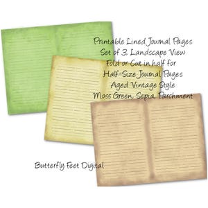 Printable Lined Journal Half-Size Pages Aged Vintage Style Digital Download