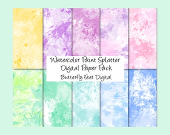 Watercolor Digital Paper Pack Paint Splash 10 Printable Backgrounds Digital Download