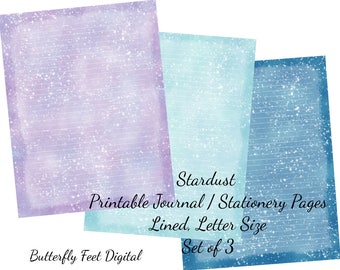 Printable Journal Pages Stationery Lined Writing Paper Starry Skies Letter Size Digital Download