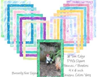 Clipart PNG Frames Borders Torn Edge 4x6 inch Photo Overlay Set of 16 Digital Download