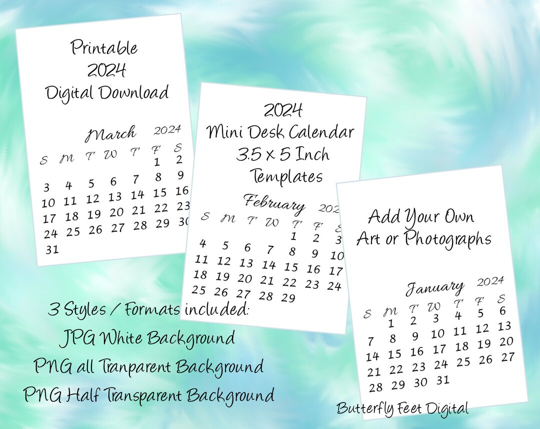 Calendar Cards for Scrapbook Small Calendar 2024 Planner -     digital prints,  digital art, Printable wall art