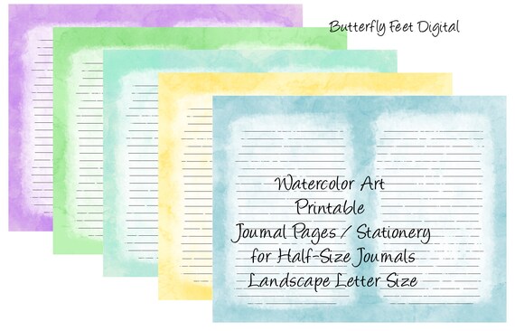 printable half size journal pages stationery lined writing etsy