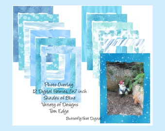 Clipart-Rahmen PNG Blau 5x7 Torn Edge Frames Ränder Blau Foto-Overlay Digitaler Download