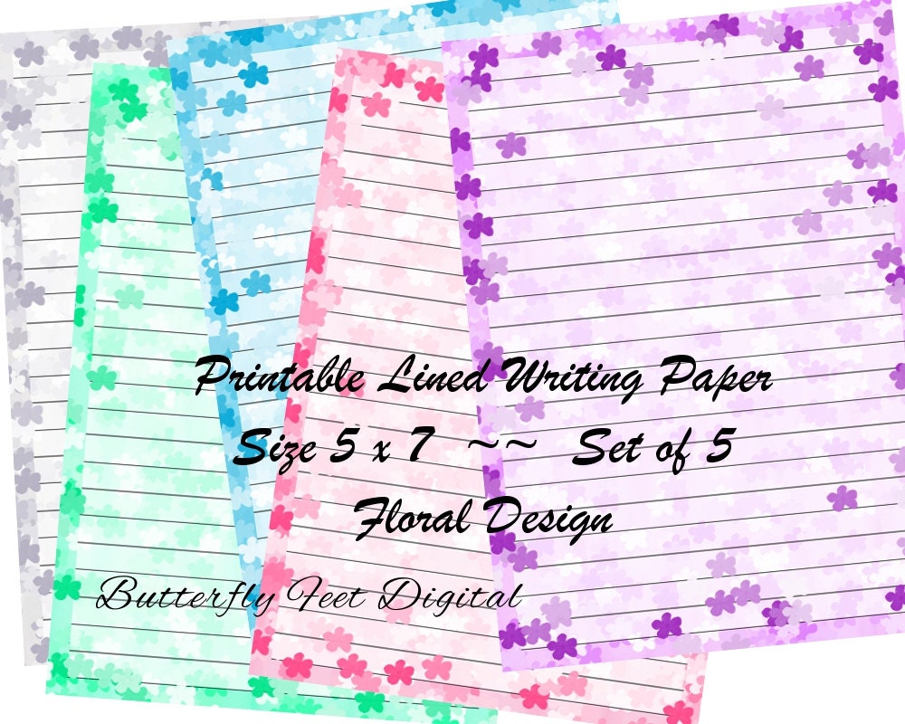Printable Lined Notepaper 5 x 7 Inch Floral Stationery Art