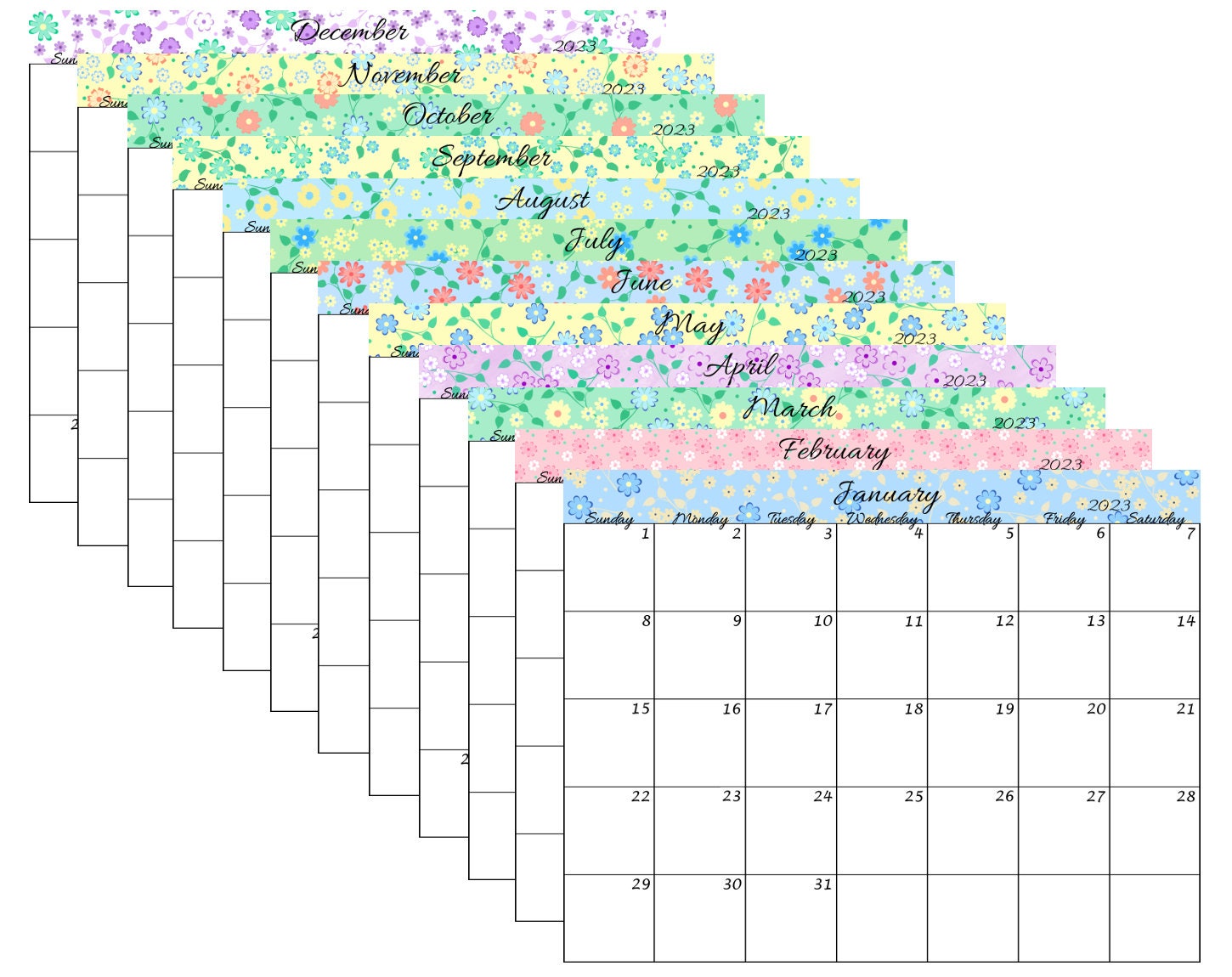 printable calendar 2023 landscape calendar floral calendar etsy australia