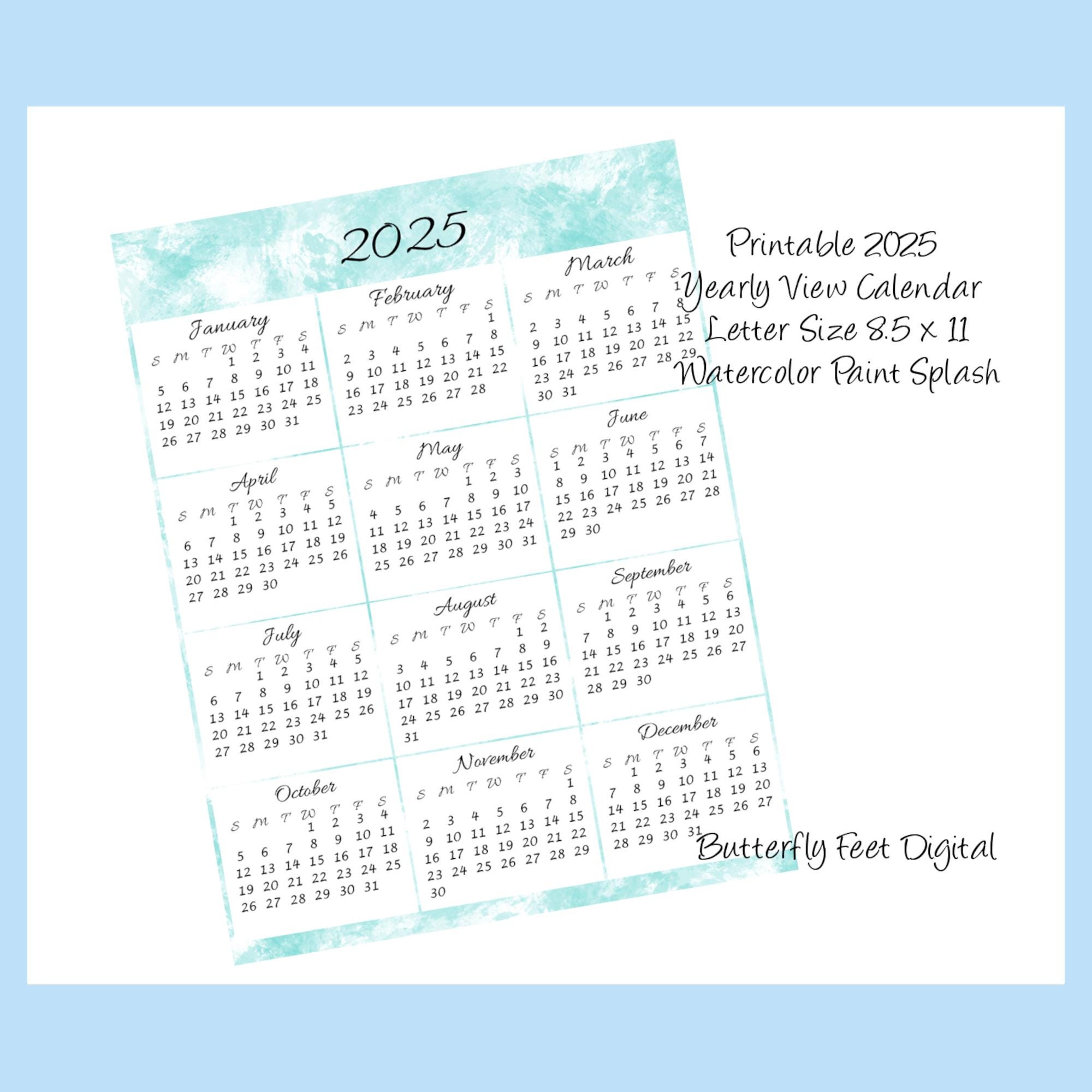 Printable 2025 Calendar Year View Watercolor Paint Splash Letter Size Digital Download - Etsy printable-2025-calendar-year-view-watercolor-paint-splash-letter-size-digital-download-etsy