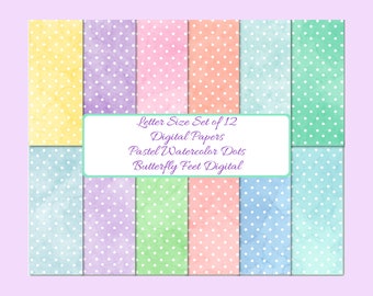 Digital Paper Pastel Colors 8.5 x 11 Letter Size Watercolor Dots Digital Download