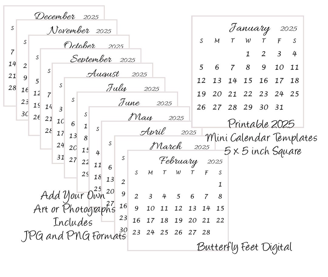 Printable 2025 Calendar Templates 5x5 Inch Square Mini Desk Calendar ...