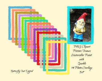 Picture Frames PNG Clipart Frames Borders Watercolor Glitter Photo Overlay 5x7 inch Digital Download