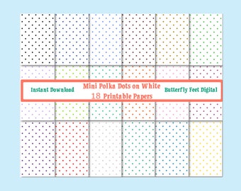 Mini Dots on White Digital Paper Pack 18 Printable Backgrounds Digital Download