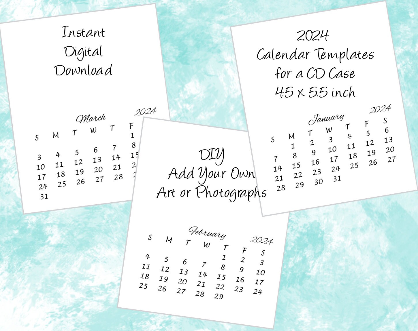 CD Case Printable 2024 Calendar Templates Add Your Own Art Photographs Desk Calendar Size 4.5 X 5.5 Inch Digital Download - Etsy
