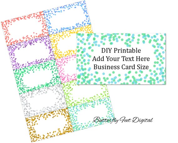 Confetti Business Card Design Blank Template Add Your Own