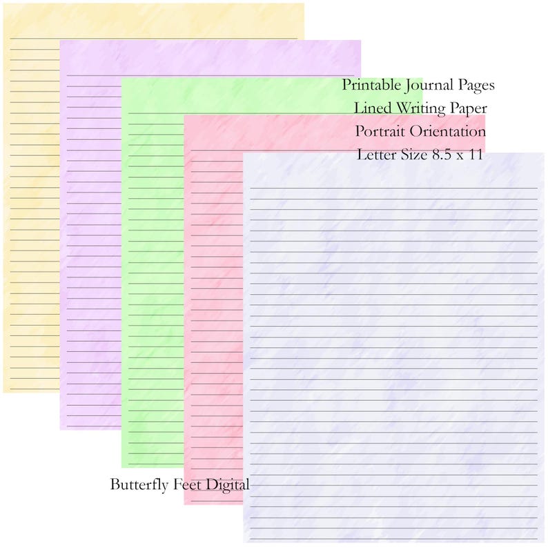 Printable Journal Pages Lined Writing Paper Stationery Watercolor Digital Download
