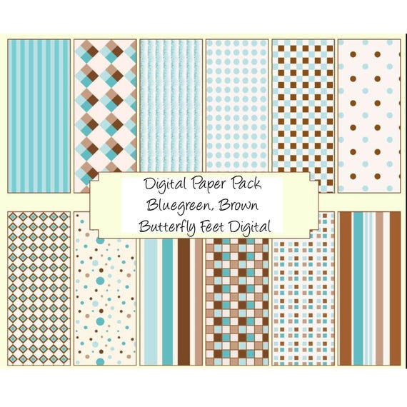 Bluegreen Digital Paper Pack 12 Printable Designs Instant Download