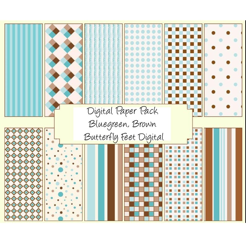 Bluegreen Digital Paper Pack 12 Printable Designs Instant Download