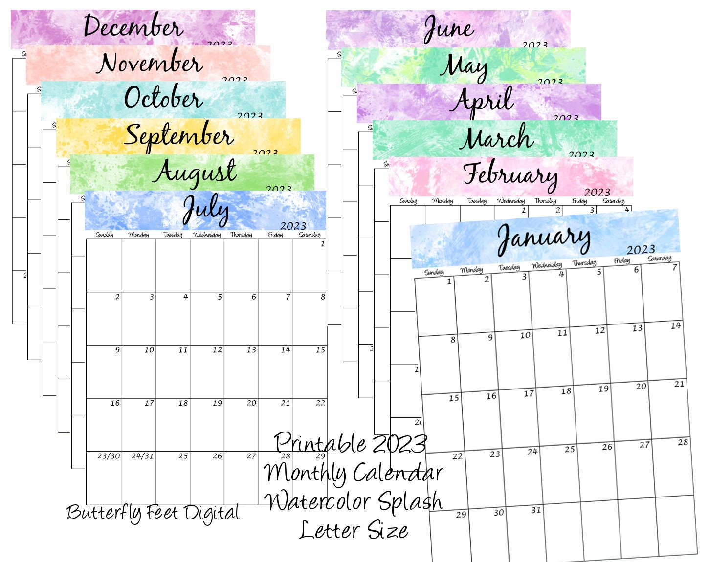 2023 Printable Monthly Calendar Letter Size Portrait View - Etsy