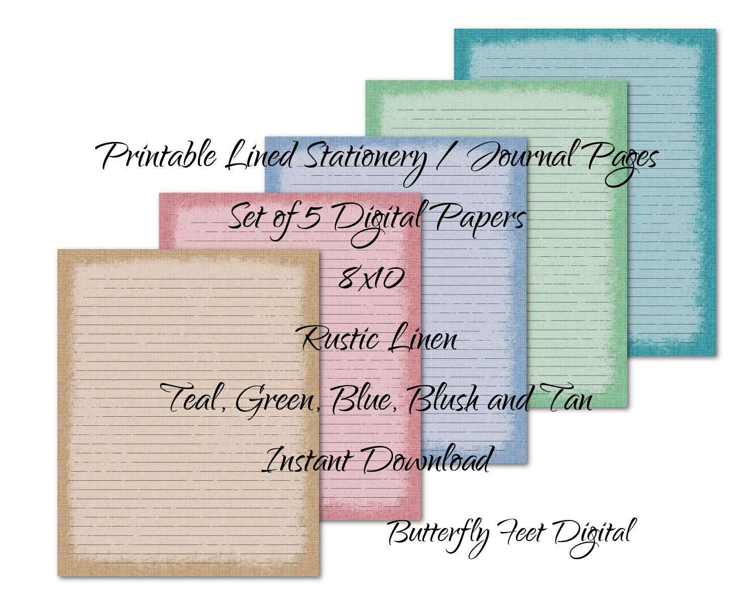 printable journal pages stationery 8x10 inch lined writing etsy