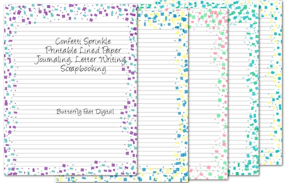 Printable Journal Pages Stationery Lined Writing Paper Confetti Sprinkle  Letter Size Digital Download